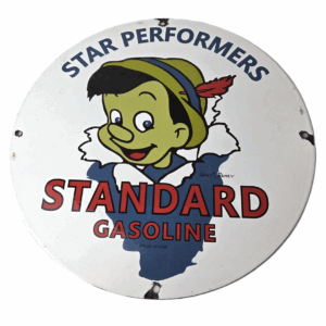 Vintage Standard Gasoline Sign - Pinocchio Porcelain Walt Disney Gas Pump Sign