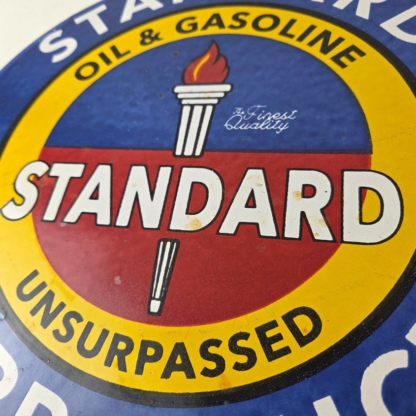 Vintage Standard Oil Company Sign - Gas Motor Oil Pump Plate Porcelain Sign - Image 4