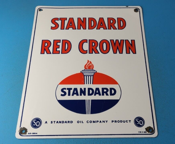 Vintage Standard Red Crown Sign Porcelain Torch Gas Motor Oil Pump Plate Sign 305377310649