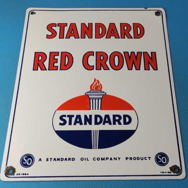 Vintage Standard Red Crown Sign Porcelain Torch Gas Motor Oil Pump Plate Sign 305377310649