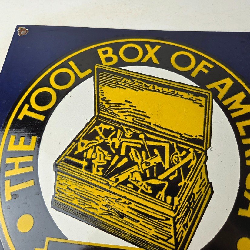 Vintage Stanley Tools Porcelain Sign - Gas Auto Mechanic Garage Shop Sign - Image 3