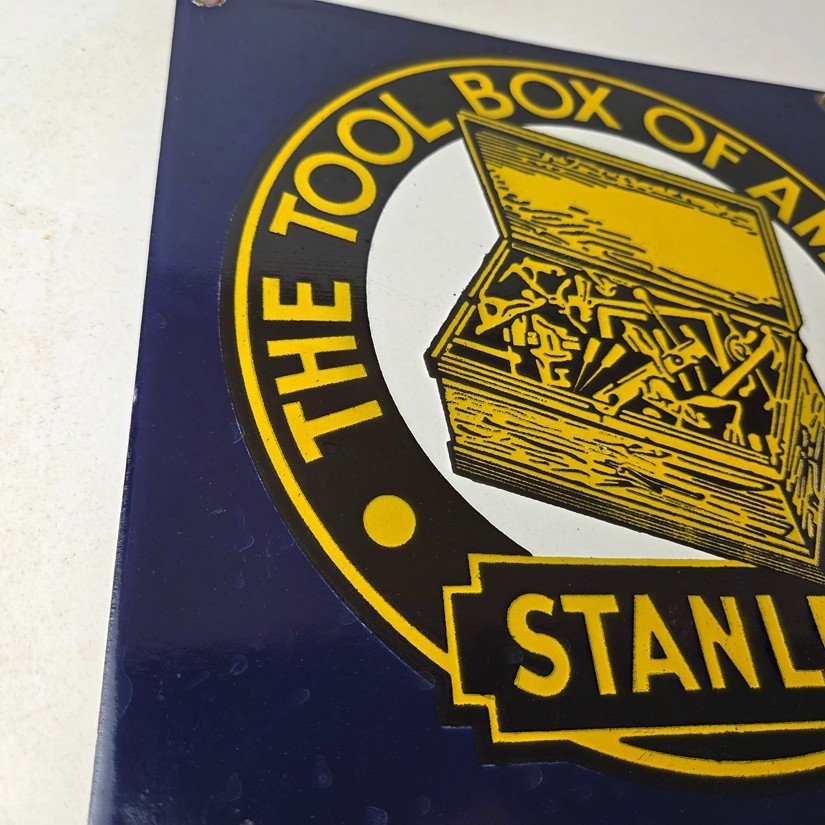 Vintage Stanley Tools Porcelain Sign - Gas Auto Mechanic Garage Shop Sign - Image 6