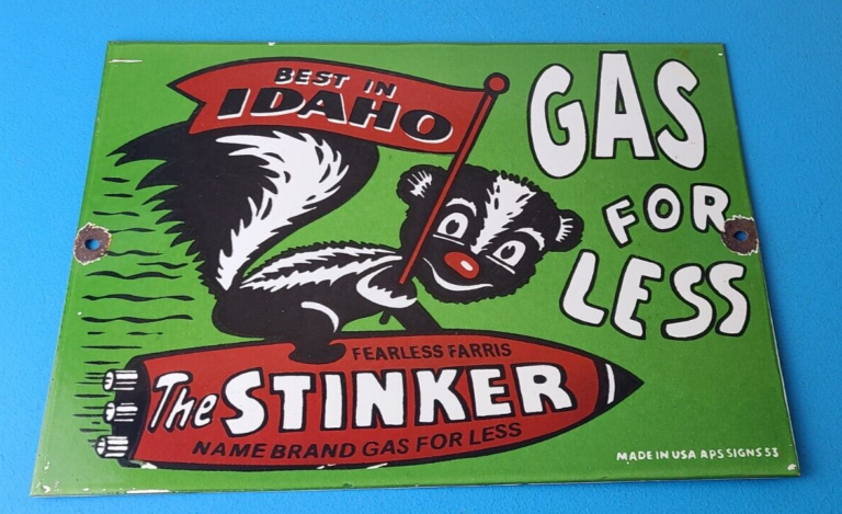 Vintage Stinker Gasoline Sign Porcelain Service Station Gas Pump Plate Sign 306059398259