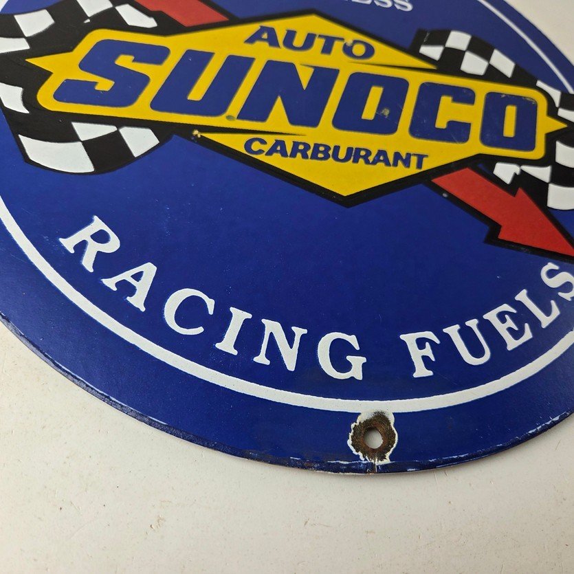 Vintage Sunoco Racing Fuels Sign - Gas Service Station Porcelain Pump Ad Sign - Image 11