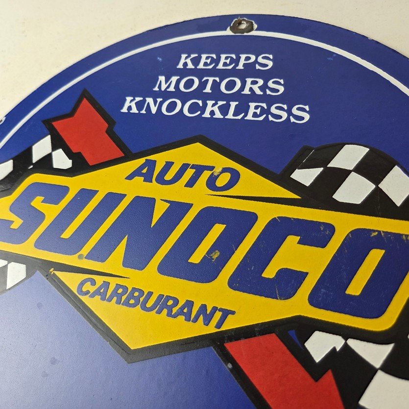Vintage Sunoco Racing Fuels Sign - Gas Service Station Porcelain Pump Ad Sign - Image 12