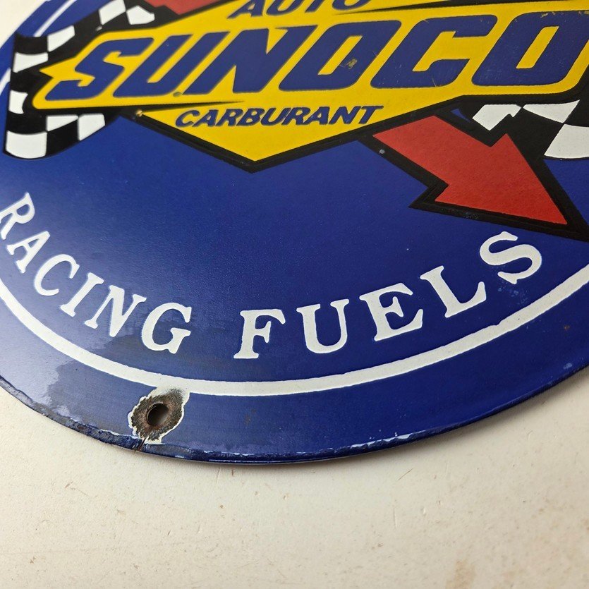 Vintage Sunoco Racing Fuels Sign - Gas Service Station Porcelain Pump Ad Sign - Image 14
