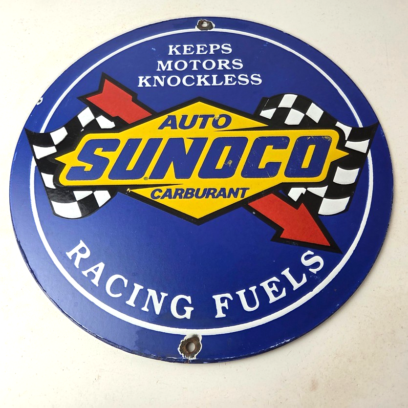 Vintage Sunoco Racing Fuels Sign - Gas Service Station Porcelain Pump Ad Sign - Image 15