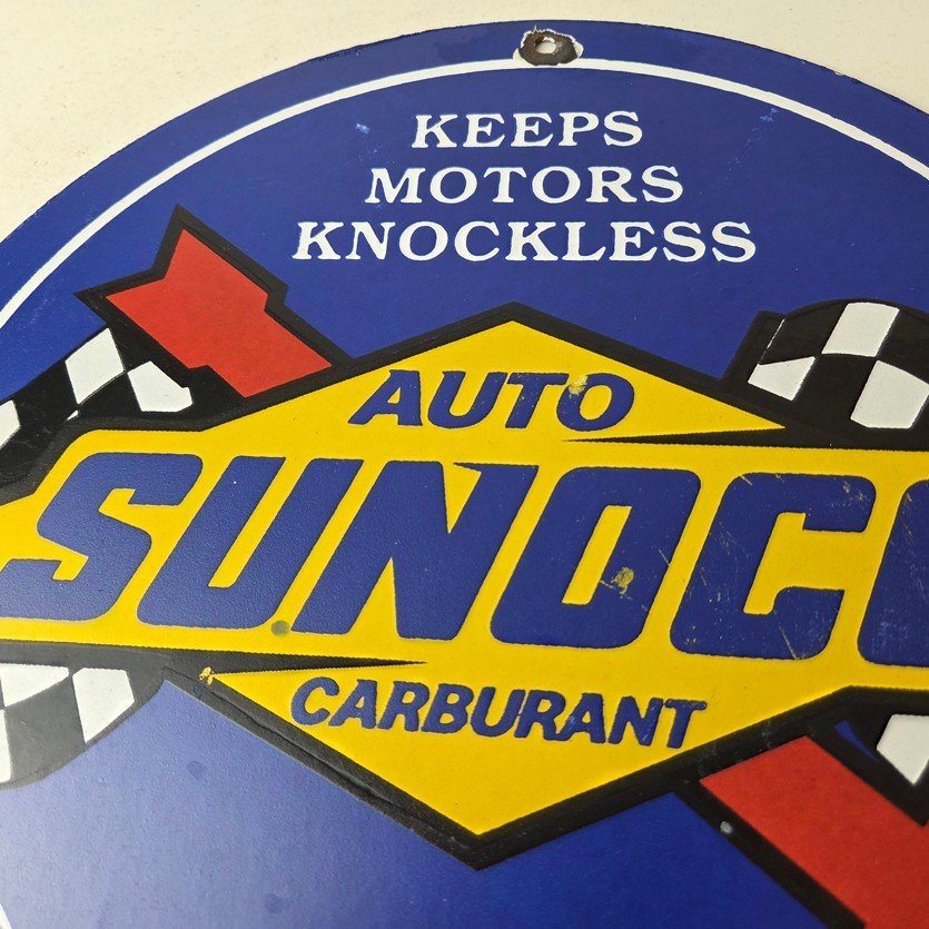 Vintage Sunoco Racing Fuels Sign - Gas Service Station Porcelain Pump Ad Sign - Image 3