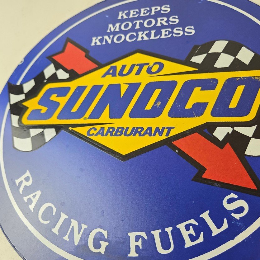 Vintage Sunoco Racing Fuels Sign - Gas Service Station Porcelain Pump Ad Sign - Image 4