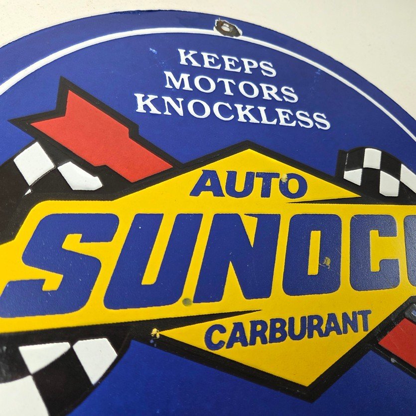 Vintage Sunoco Racing Fuels Sign - Gas Service Station Porcelain Pump Ad Sign - Image 5