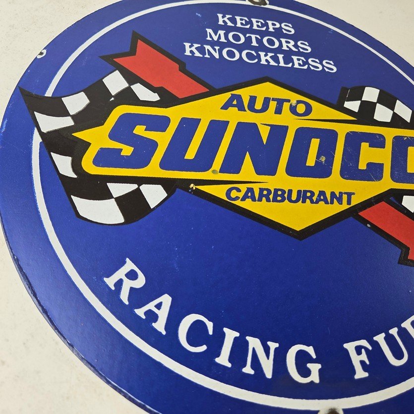 Vintage Sunoco Racing Fuels Sign - Gas Service Station Porcelain Pump Ad Sign - Image 6