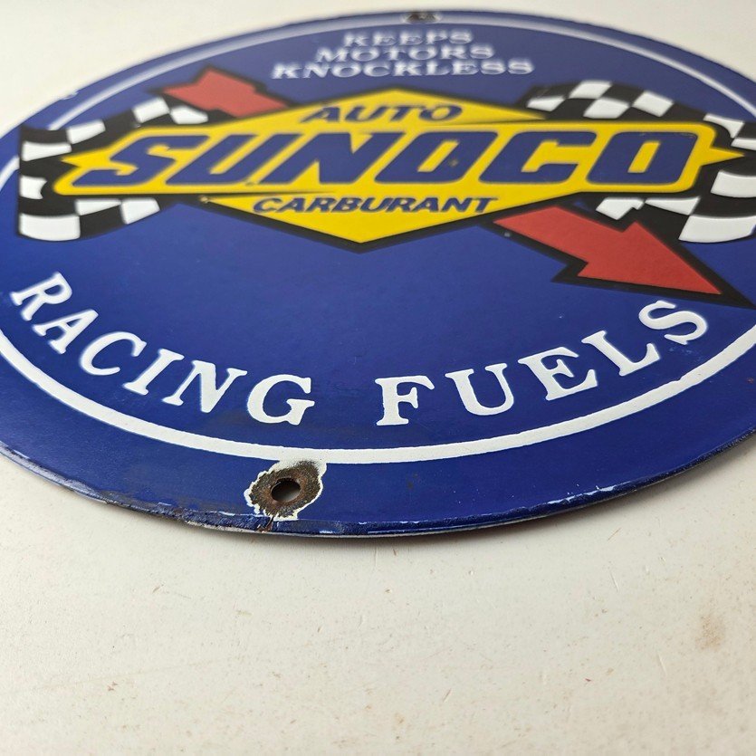 Vintage Sunoco Racing Fuels Sign - Gas Service Station Porcelain Pump Ad Sign - Image 10