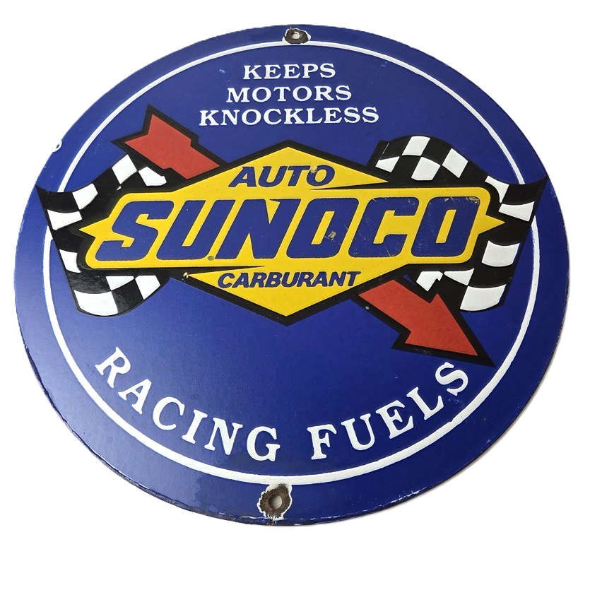 Vintage Sunoco Racing Fuels Sign - Gas Service Station Porcelain Pump Ad Sign