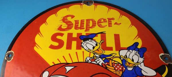 Vintage Super Shell Gasoline Sign Walt Disney Old Automobile Car Gas Pump Sign 305726898559 12