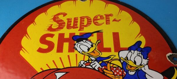 Vintage Super Shell Gasoline Sign Walt Disney Old Automobile Car Gas Pump Sign 305726898559 2