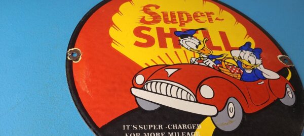 Vintage Super Shell Gasoline Sign Walt Disney Old Automobile Car Gas Pump Sign 305726898559 5