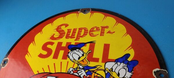 Vintage Super Shell Gasoline Sign Walt Disney Old Automobile Car Gas Pump Sign 305726898559 7