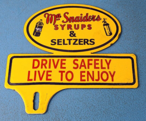 Vintage Syrups and Seltzers License Plate Topper Sign Ad on Automobile Topper 305879104799