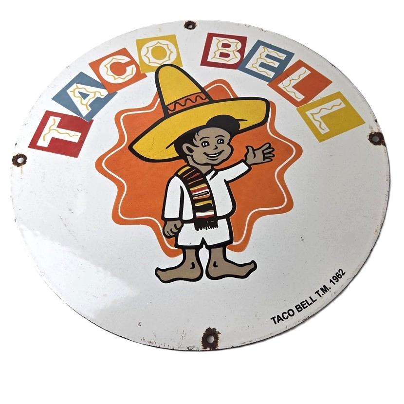 Vintage Taco Bell Sign - Porcelain Restaurant Fast Food Diner Gas Pump Sign