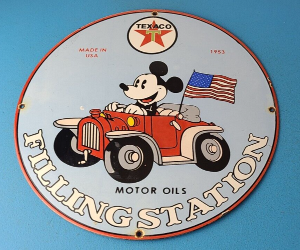 Vintage Texaco Gasoline Sign Porcelain Disney Mickey Filling Station Pump Sign 305726881149