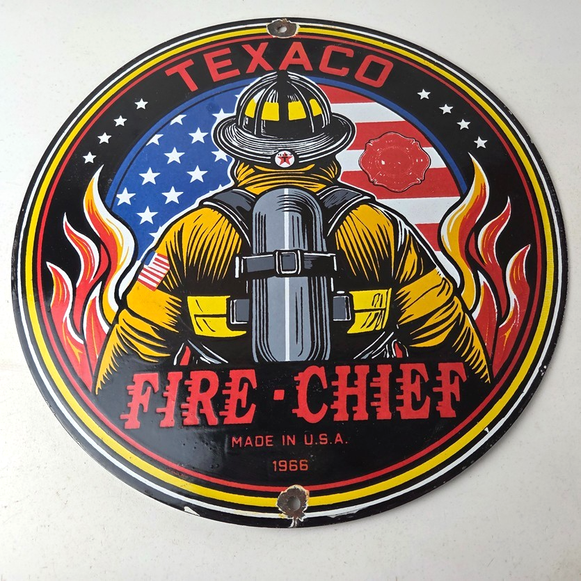 Vintage Texaco Sign - American Fire Chief Gasoline Service Porcelain Sign - Image 15