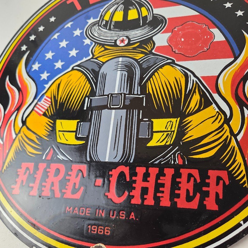 Vintage Texaco Sign - American Fire Chief Gasoline Service Porcelain Sign - Image 4