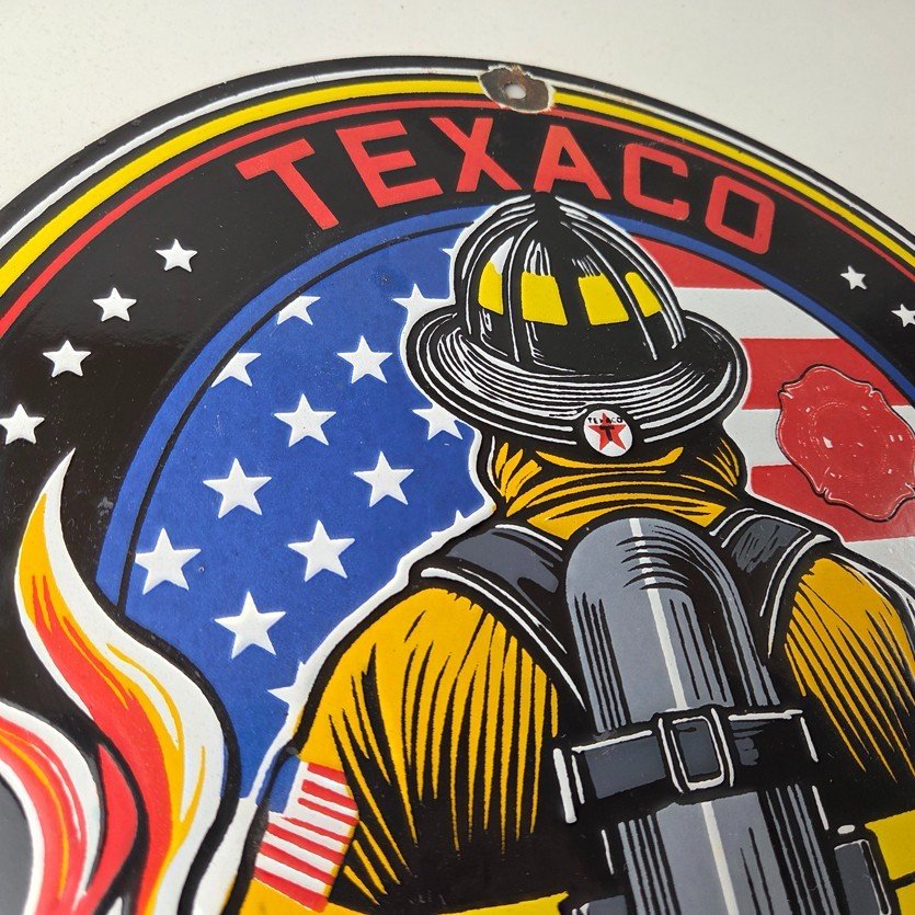 Vintage Texaco Sign - American Fire Chief Gasoline Service Porcelain Sign - Image 5