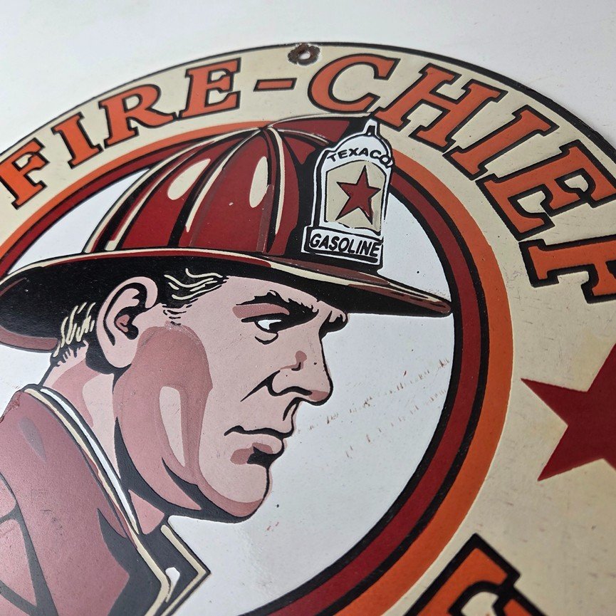 Vintage Texaco Sign - Fire Fighter Chief Gasoline Service Gas Porcelain Sign - Image 12