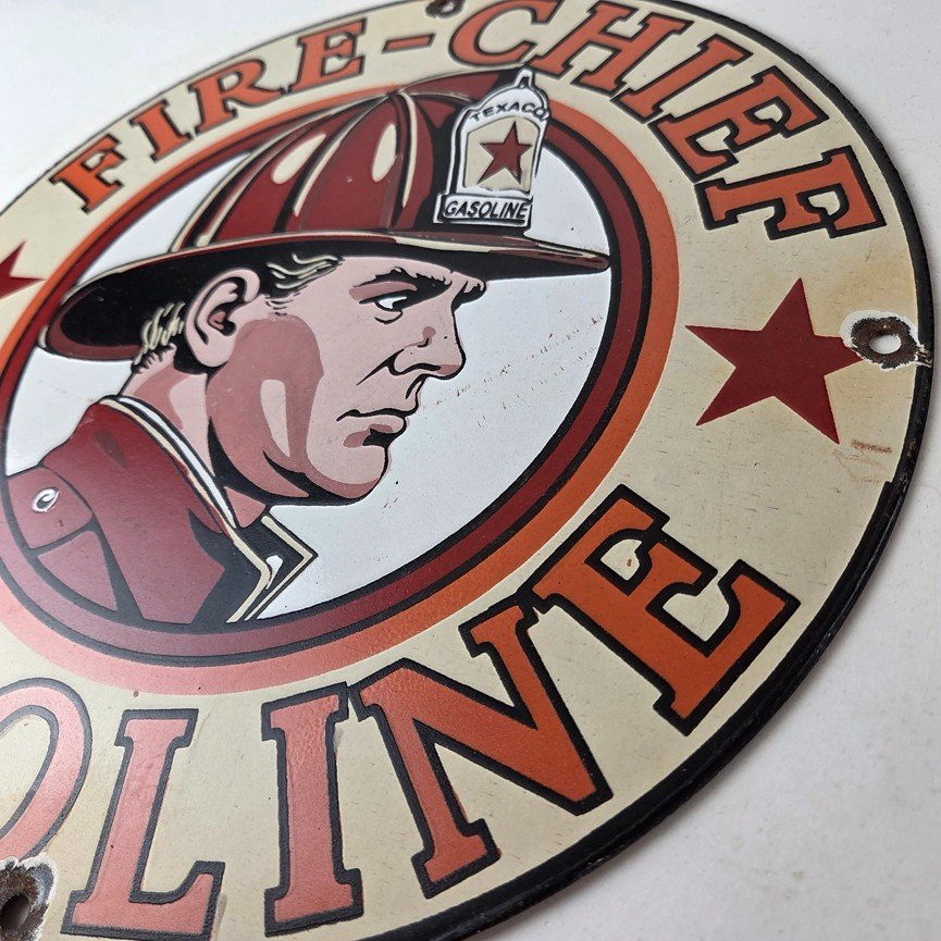 Vintage Texaco Sign - Fire Fighter Chief Gasoline Service Gas Porcelain Sign - Image 13