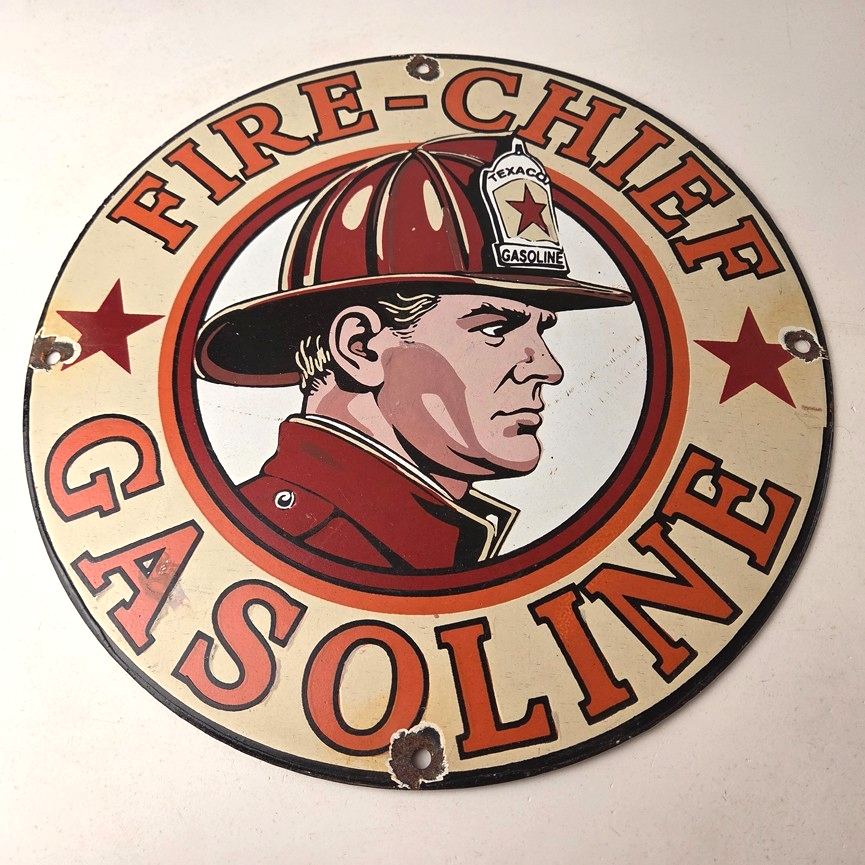 Vintage Texaco Sign - Fire Fighter Chief Gasoline Service Gas Porcelain Sign - Image 15