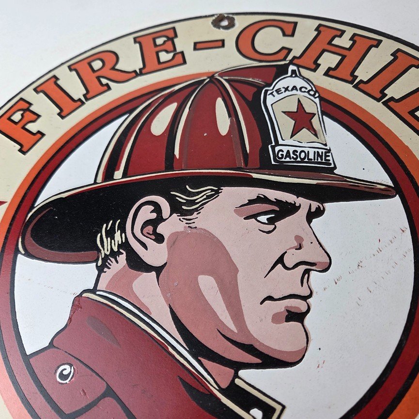 Vintage Texaco Sign - Fire Fighter Chief Gasoline Service Gas Porcelain Sign - Image 3