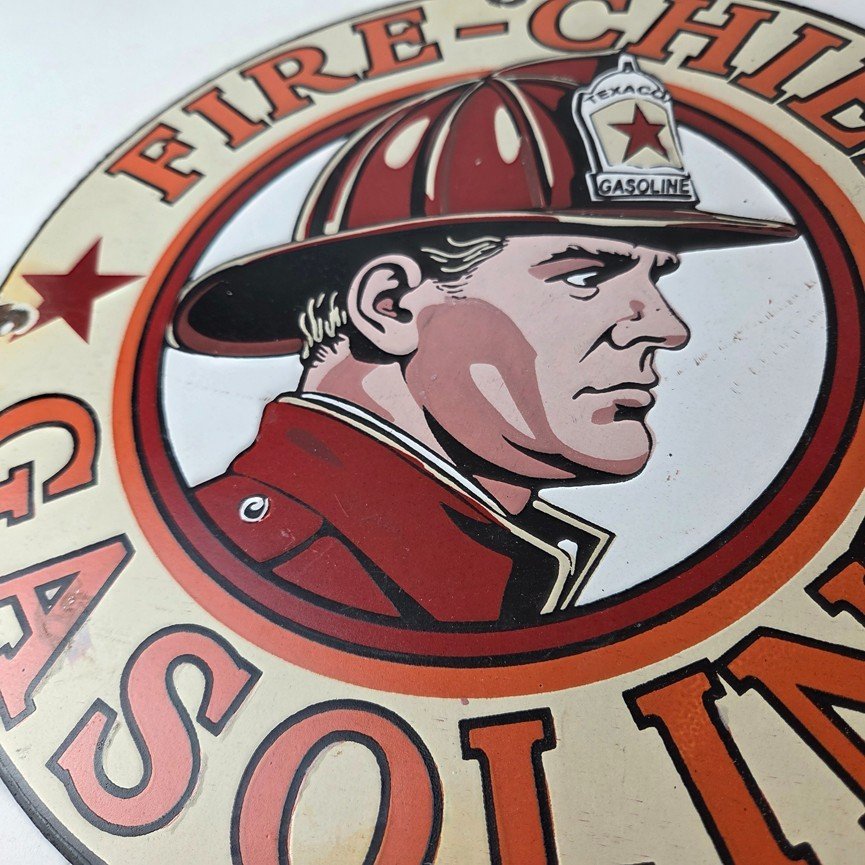 Vintage Texaco Sign - Fire Fighter Chief Gasoline Service Gas Porcelain Sign - Image 4