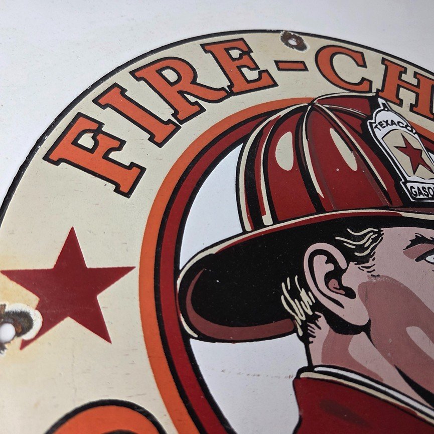 Vintage Texaco Sign - Fire Fighter Chief Gasoline Service Gas Porcelain Sign - Image 5