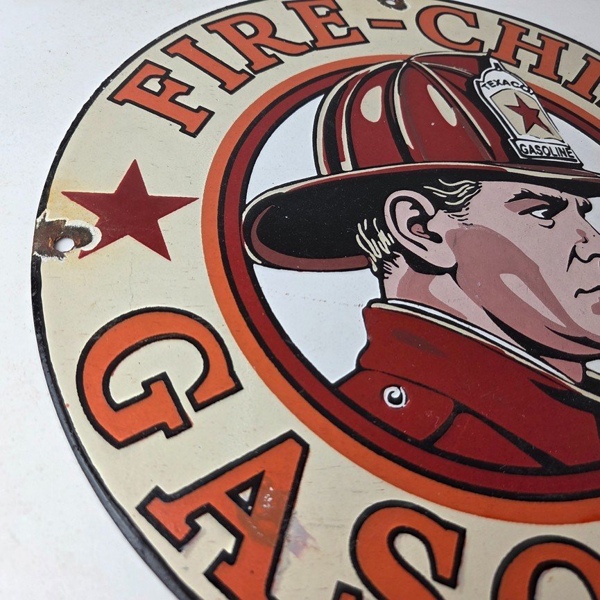 Vintage Texaco Sign - Fire Fighter Chief Gasoline Service Gas Porcelain Sign - Image 6