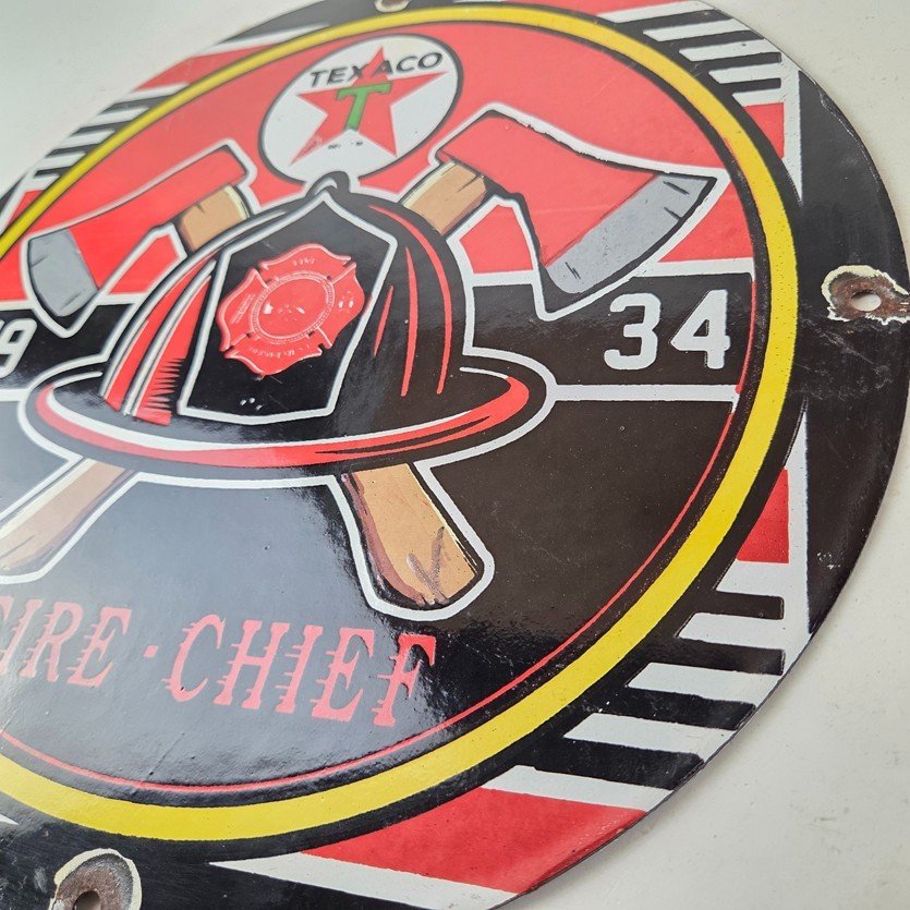 Vintage Texaco Sign - Fire Fighter Chief Gasoline Service Gas Porcelain Sign - Image 13