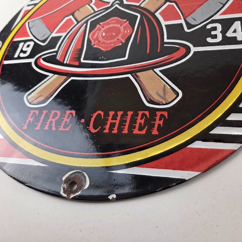 Vintage Texaco Sign - Fire Fighter Chief Gasoline Service Gas Porcelain Sign - Image 14