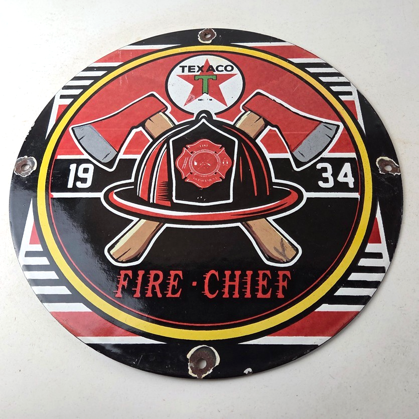 Vintage Texaco Sign - Fire Fighter Chief Gasoline Service Gas Porcelain Sign - Image 15