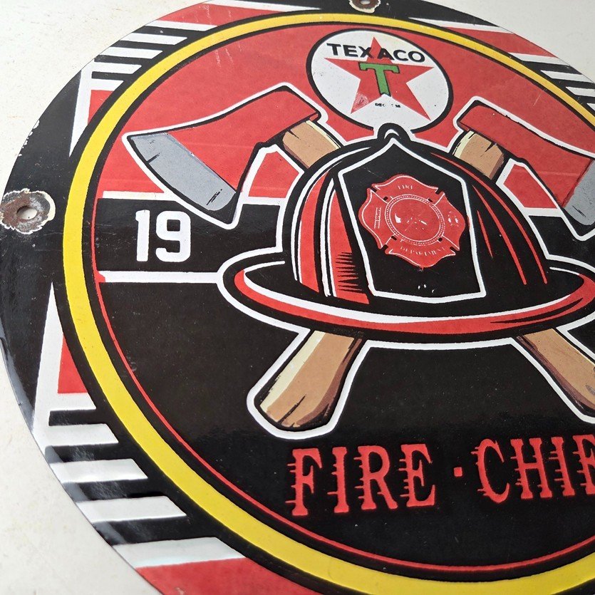 Vintage Texaco Sign - Fire Fighter Chief Gasoline Service Gas Porcelain Sign - Image 6