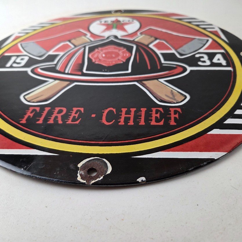Vintage Texaco Sign - Fire Fighter Chief Gasoline Service Gas Porcelain Sign - Image 10