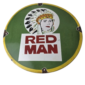 Vintage Tobacco Sign - Porcelain Red Man Chew Gas Pump Display Sign