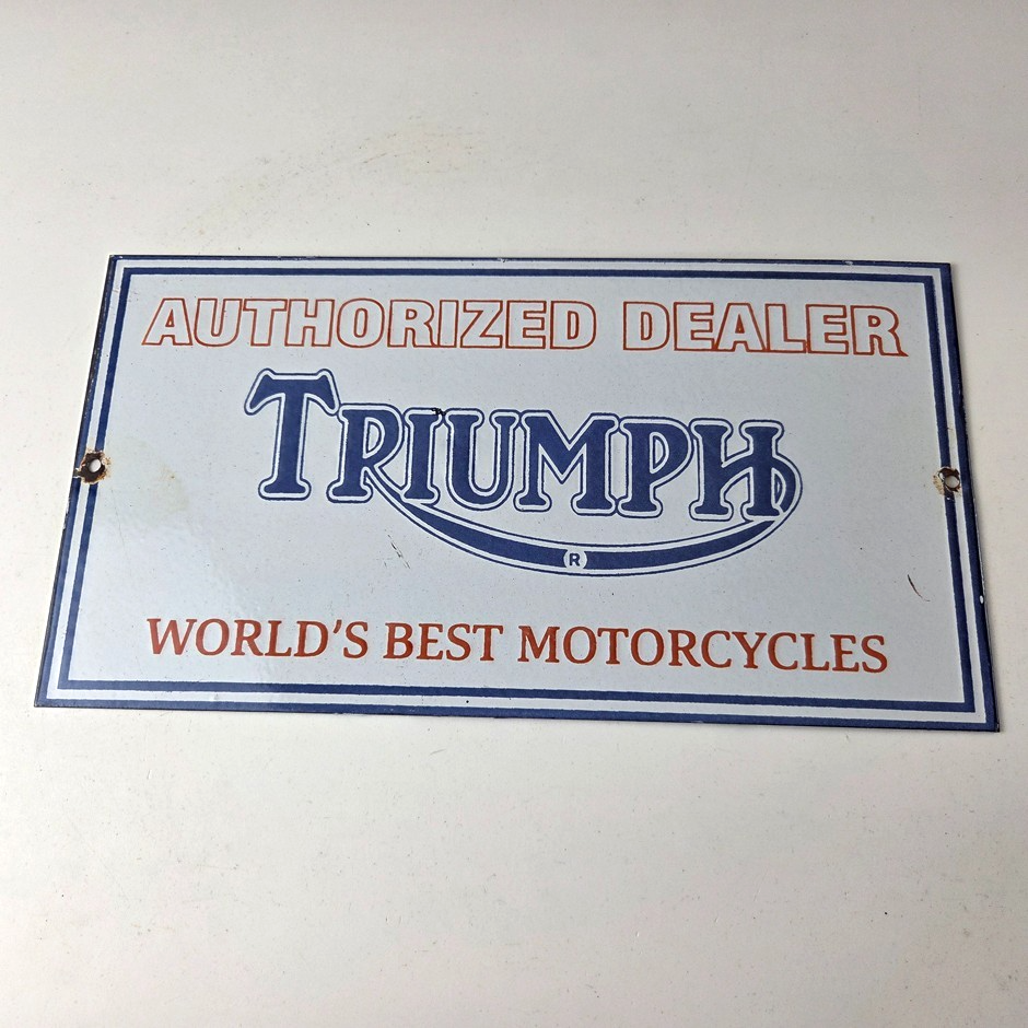 Vintage Triumph Motorcycles Sign - Gas Service Pump Porcelain Gasoline Sign - Image 13