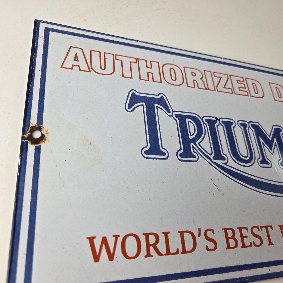 Vintage Triumph Motorcycles Sign - Gas Service Pump Porcelain Gasoline Sign - Image 5