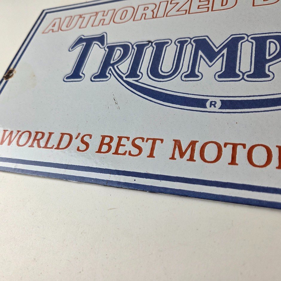 Vintage Triumph Motorcycles Sign - Gas Service Pump Porcelain Gasoline Sign - Image 10