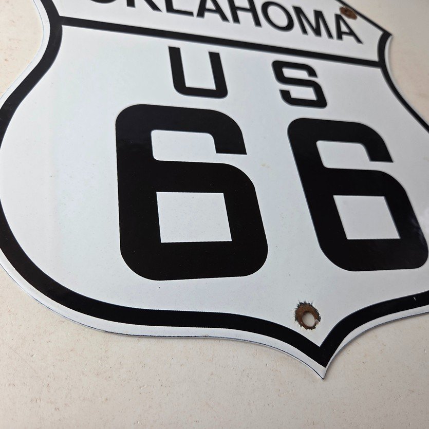 Vintage US Route 66 Sign - Oklahoma Porcelain Highway Road Gas Oil Pump Sign - Image 11