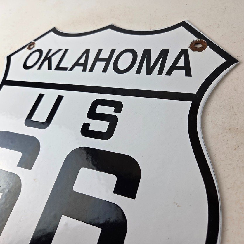 Vintage US Route 66 Sign - Oklahoma Porcelain Highway Road Gas Oil Pump Sign - Image 12