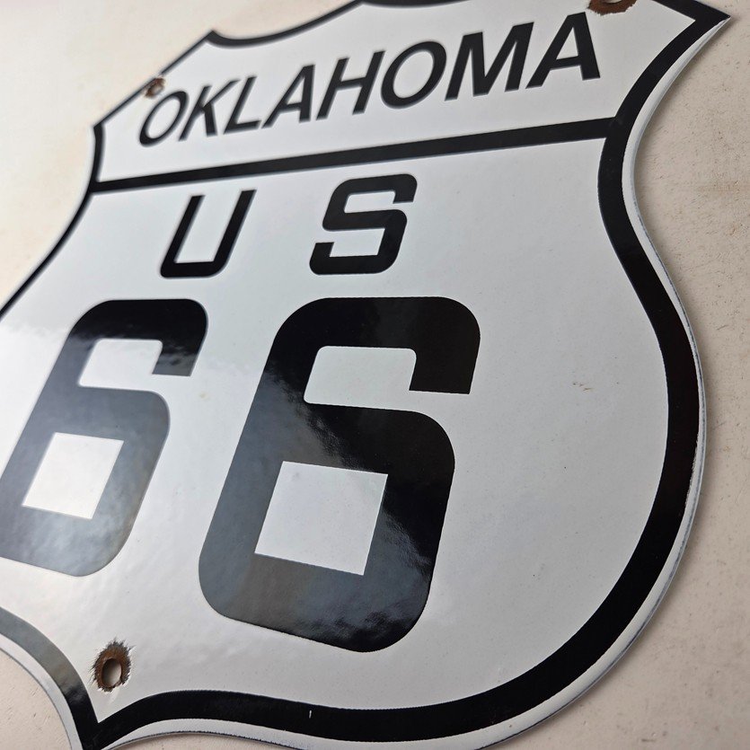 Vintage US Route 66 Sign - Oklahoma Porcelain Highway Road Gas Oil Pump Sign - Image 13