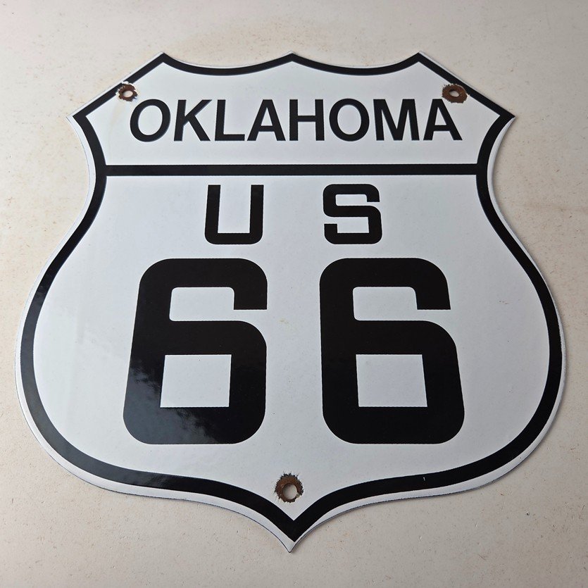 Vintage US Route 66 Sign - Oklahoma Porcelain Highway Road Gas Oil Pump Sign - Image 15