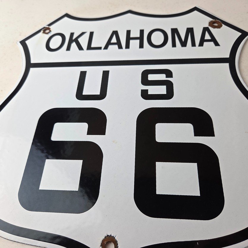 Vintage US Route 66 Sign - Oklahoma Porcelain Highway Road Gas Oil Pump Sign - Image 4