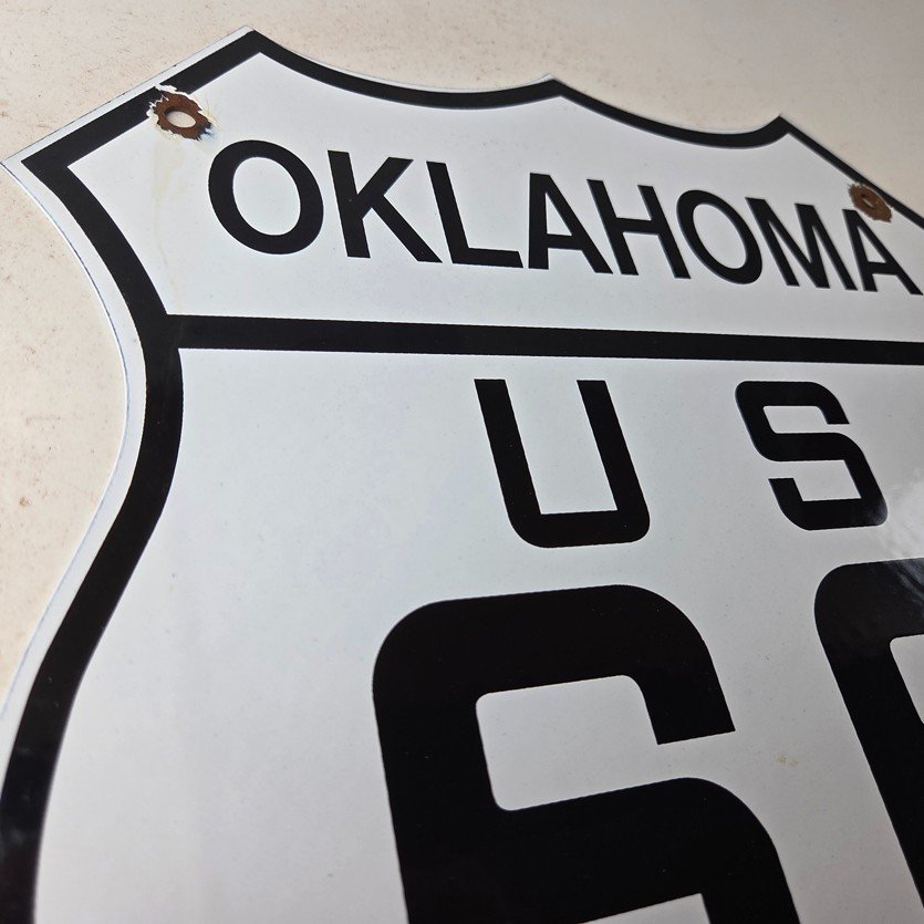 Vintage US Route 66 Sign - Oklahoma Porcelain Highway Road Gas Oil Pump Sign - Image 5