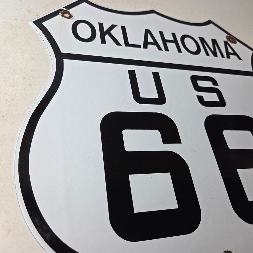 Vintage US Route 66 Sign - Oklahoma Porcelain Highway Road Gas Oil Pump Sign - Image 6